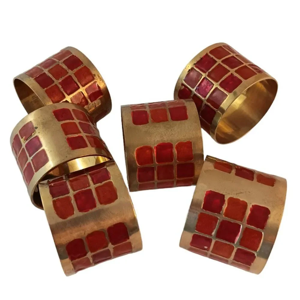 Brass and Red Enamel Napkin Ring Holders Pier One